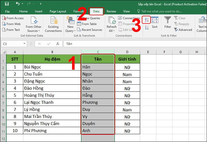 Hướng dẫn cách sắp xếp tên theo ABC trong Microsoft Excel
